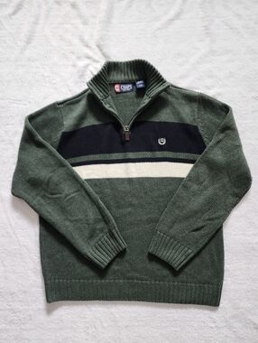 CHAPS Men's Large 1/4 Zip Cotton Knit Pullover Sweater Dark Green